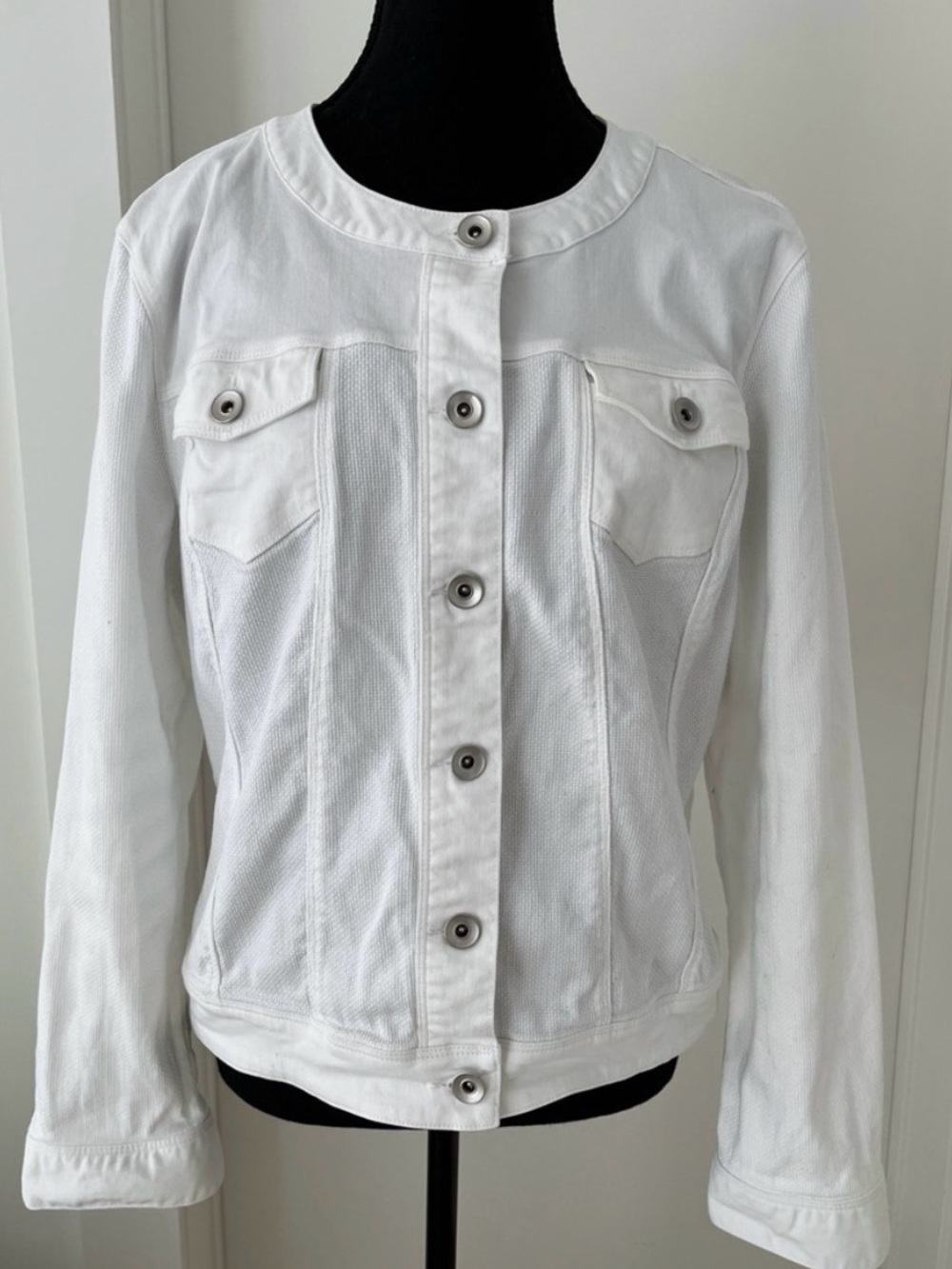 Tribal White Button-Front Jean Jacket